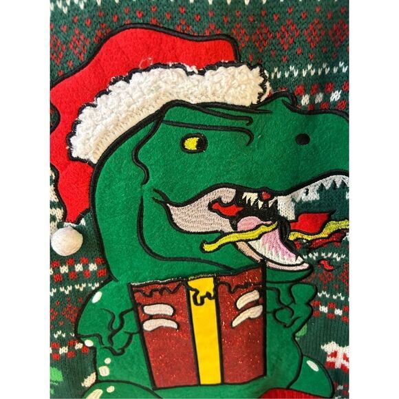 Blizzard Bay Dinosaur T-Rex Christmas sweater mens Large rn#162711 - Picture 3 of 6